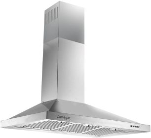 Range Hood 36 Inch;  Wall Mount Vent Hood in Stainless Steel with Ducted/Ductless Convertible Duct;  3 Speed Exhaust Fan;  Energy Saving LED Light;  P